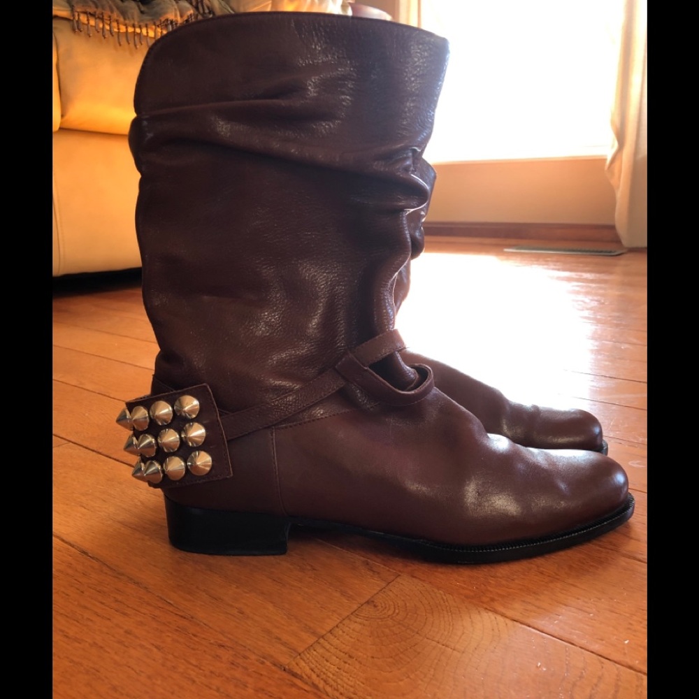 BE& D Leather Ankle Boots with Studs